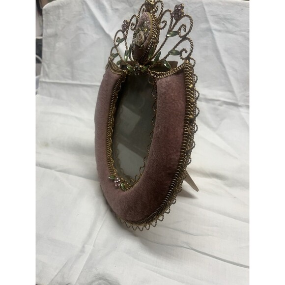 Vintage Gold Wire Pink Plush Jeweled Frame 4 X 6" Photo - Picture 3 of 6